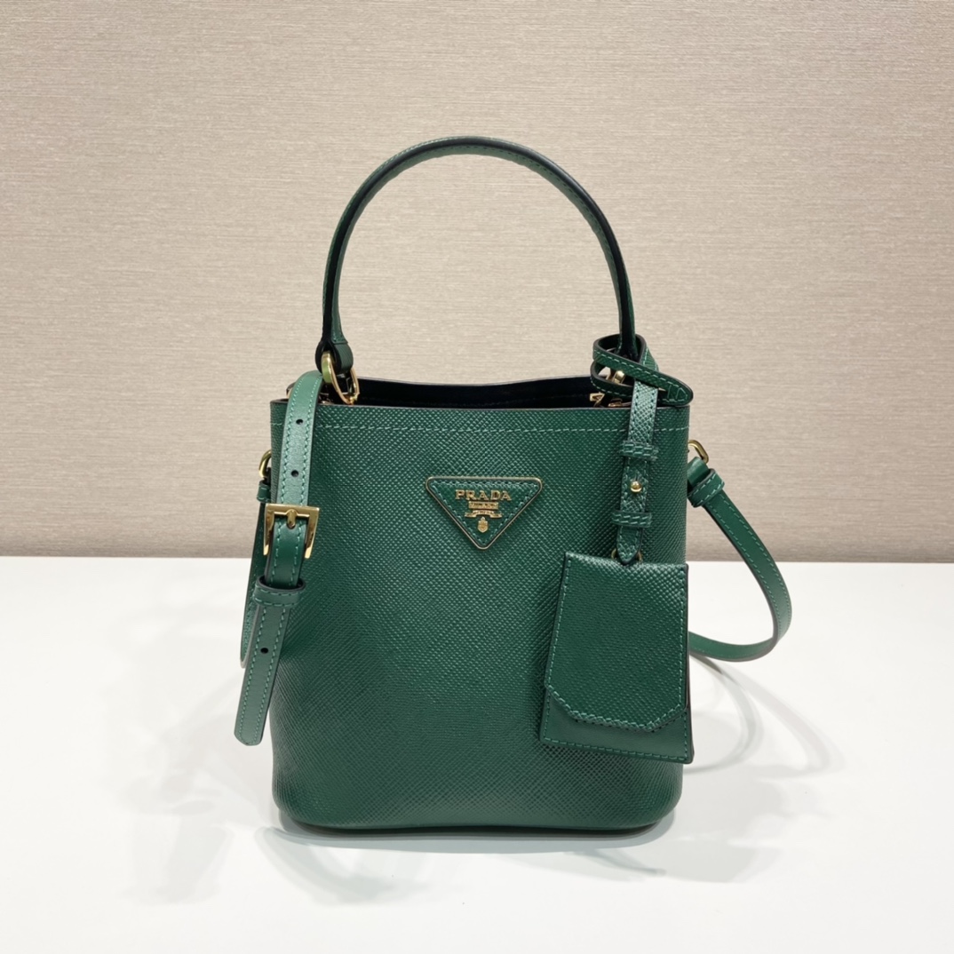 Prada Small Saffiano Leather Panier Bag Mango Green/Black 1BA217